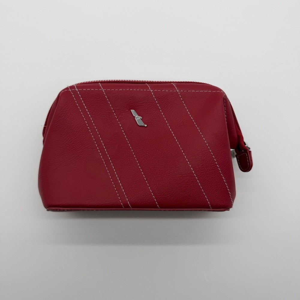 Igo American Airlines Cosmetic Bag Small Red Quilted Faux Leather Travel Pouch